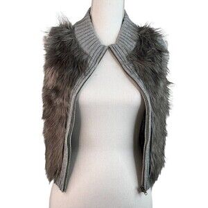 New Poof Girl Youth Girls Gray Silver Sparkle Faux Fur Sweater Vest Med 14/16
